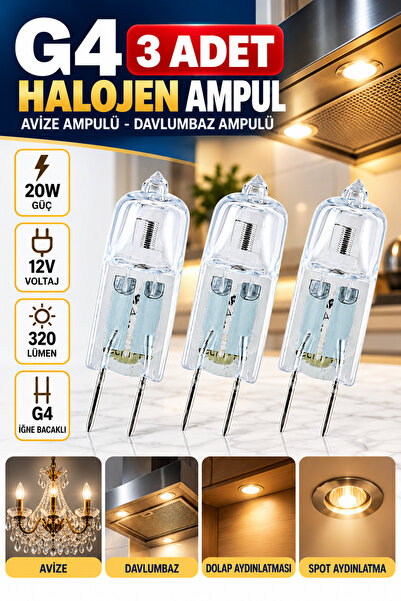 DepoTronik 3 Adet G4 12v 20w Kapsül Halojen Avize Ampulü - Davlumbaz Ampulü (...