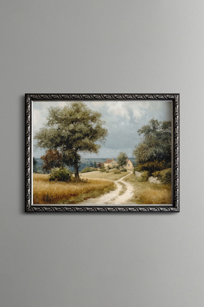 epiqart الطريق الوعر المتموج بين الأشجار - لوحة بنمط عتيق - نموذج رفيع