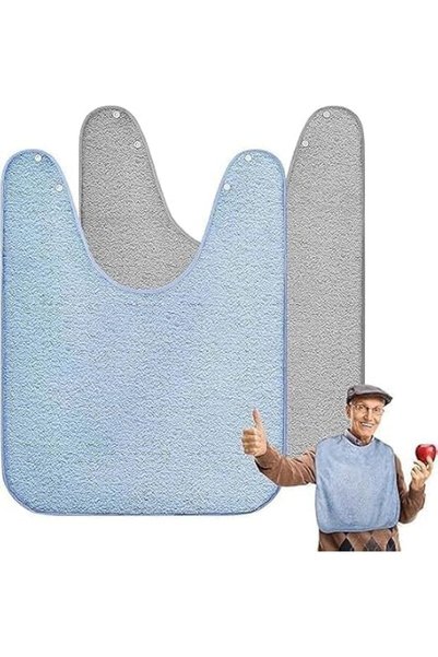 KASTWAVE 2-Pack Terry Cloth Clothing Protector Bibs for Seniors, Adjustable S...