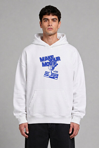 VSRN Φούτερ με κουκούλα σε λευκό χρώμα, με σχέδιο Şah Mat και προεκτυπωμένο σ...