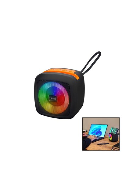 S moda SİYAH KABLOSUZ HOPARLÖR - SPEAKER TAŞINABİLİR IŞIKLI USB ŞARJLI BT - TF CARD 10 MT MENZİL 1200mAH Pİ