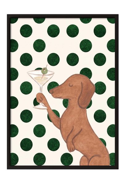 Postifull Köpek ve Martini Bardağı Poster – Siyah Çerçeveli Tablo NO:160135