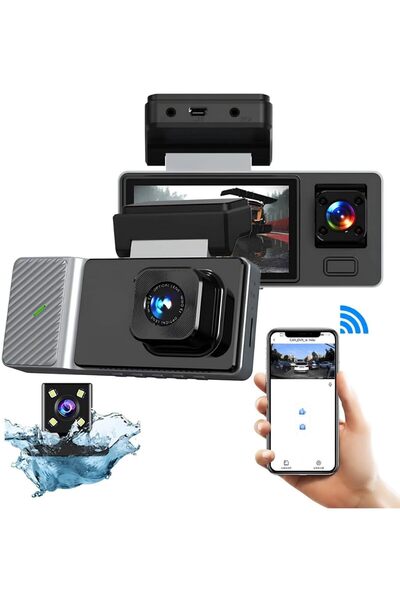 TAKYAKIŞTIR Hasuba 3 Kameralı Araç İçi Kamera Seti - 1080P Full HD Wi-Fi Destekli Araç Kameralı Güvenlik Sistemi