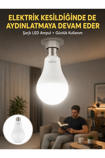 la boom Acil Durumlar İçin Şarjlı Led Ampul 6400K Soğuk Beyaz 30 Watt Yeni Nesil