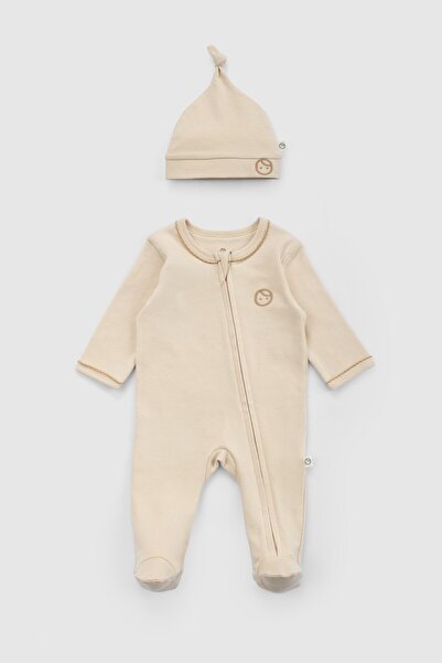 Little Gusto Organic Cotton Cream Zippered Baby Romper Set