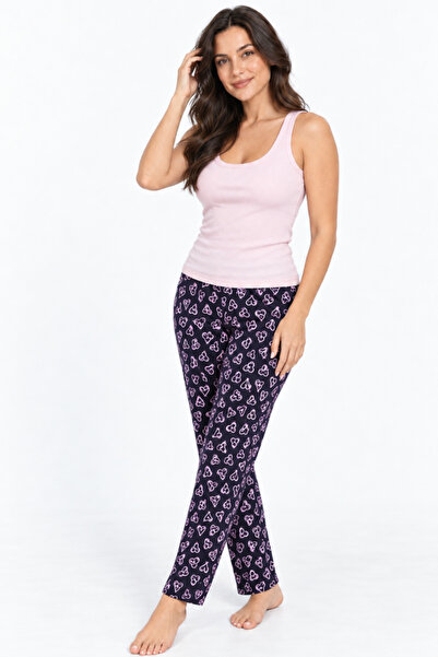 WomanAndKids Night Pink Women's Trendy Casual Blouse Patterned Pajama Set