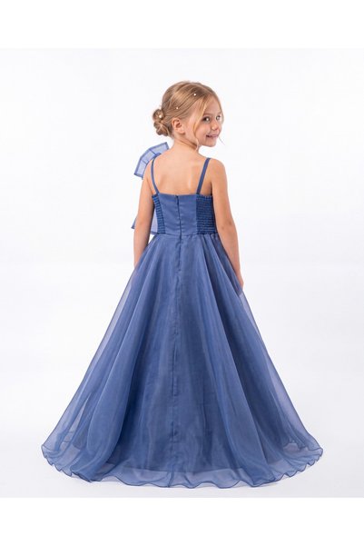 Baby Aden Babyaden Thin Strap Collar with Big Bow Girl's Long Evening Dress