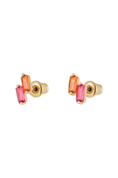 OEM Duo Pop Fuchsia Earrings, with Geometric and Cubic Zirconia