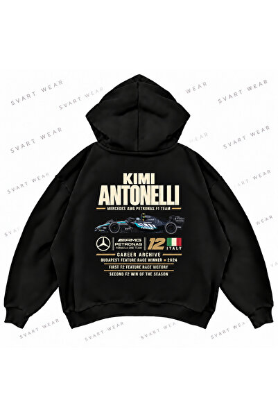 SVART WEAR Кими Антонели F1 Черен овърсайз суитшърт с принт и свободна кройка