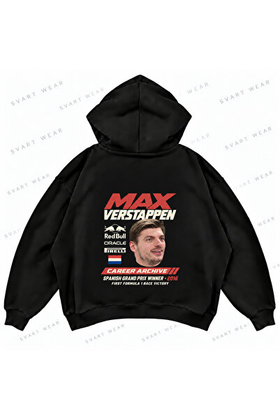 SVART WEAR هودي ماكس فيرستابن F1 كبير الحجم مطبوع من الأمام والخلف