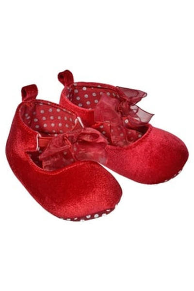 OEM Pantofi Catifelati Rosii cu Panglica pentru Bebelusi
