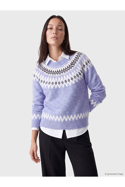 LC Waikiki Alita City Farkıyla Lcw Everyday Blue Knitwear Patterned Oval Neck...