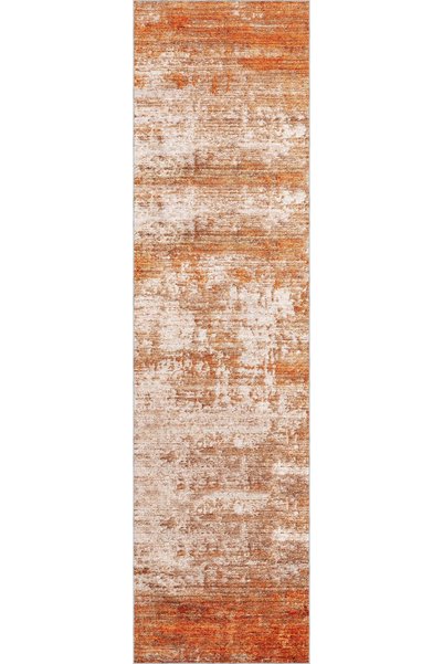 aren.HALI Katni Modern Turuncu Polyester ve Pamuklu Kaydırmaz Tabanlı Yıkanabilir Dijital Baskı Halısı