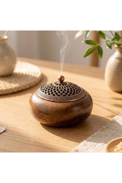 CozyNook Wooden Incense Stick Holder with Ash Catcher, Round Incense Burner