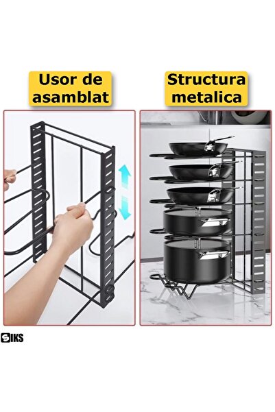 AVA Suport Organizator AVAPentru Oale, Tigai,Capace, Separatoare Reglabile, 5 Compartimente, Metal