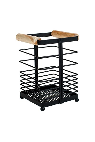OEM Suport tacâmuri negru 10x10x16 cm cu mânere din lemn – uscare compactă pe...