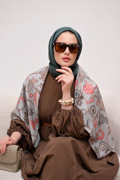 Mimelif Vela Patterned Voile Scarf 90X90 cm