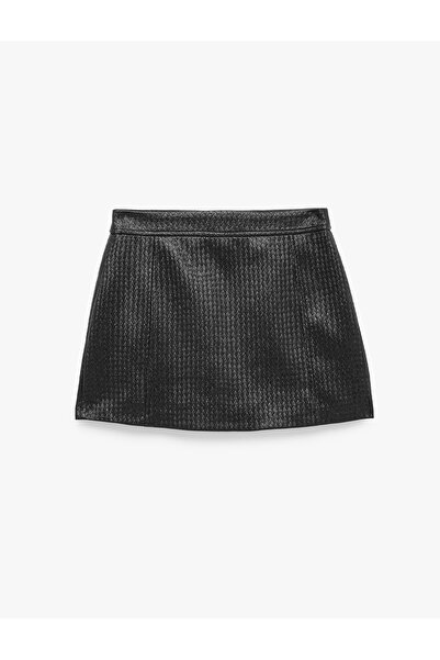Koton Fusta mini din piele artificială cu talie normală și textură tricotată