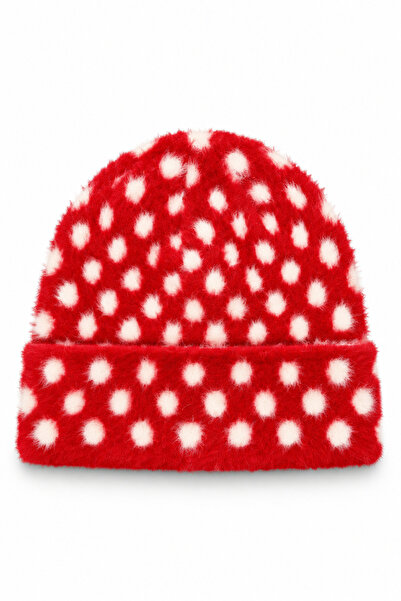 Goldmine Women's Soft Furry Beret Polka Dot Pattern Red