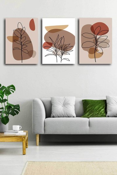 StellaStore Tropikal Soyut Çiçekler Modern Minimal Kanvas Tablosu 3'lü Canvas Tablo Seti