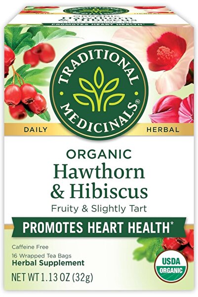 TRADITIONAL MEDICINALS شاي أعشاب عضوي من الزعرور والكركديه، يعزز صحة القلب، (...