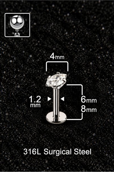 ömay takı Markiz Zirkon 316 L cerrahi çelik Labret Piercing