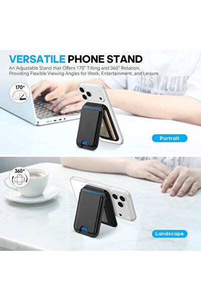 m.tk moveteck iPhone 12 13 14 15 16 17 Pro /18 Pro Max Compatible Phone Back Card Holder Foldable Strong Magnetic Grip Stand Leather Magsafe Wallet - Burgonya Wallet