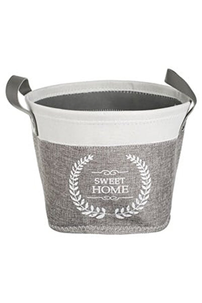 OEM Grey Beige Textile Storage Basket with Handles "Sweet Home" Ø30x20cm
