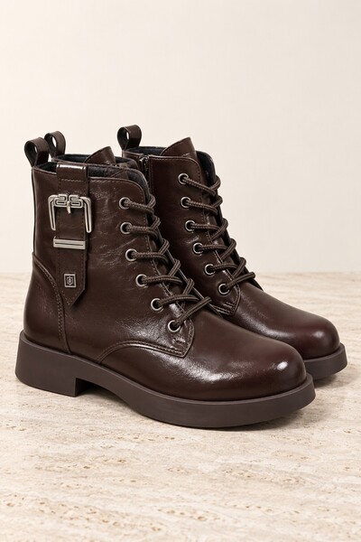 MUGGO Gleam Metal Buckle Lace-Up and Zipper Casual Women's Boots