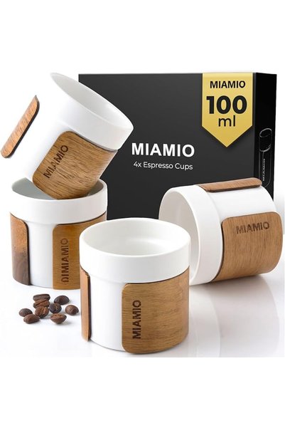 MIAMIO طقم أكواب إسبريسو من 4 قطع (100 مل) أكواب شاي يابانية من السيراميك (أبيض)