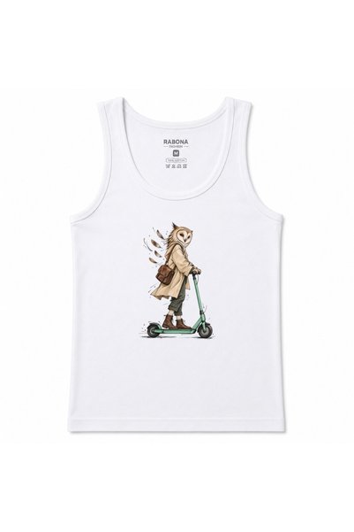 Rabona Fashion Midnight Courier Owl & Scooter Graphic Tank Top