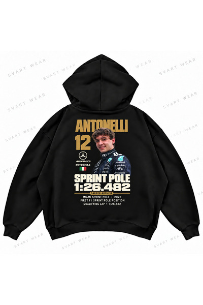 SVART WEAR Kimi Antonelli F1 Printed Black Oversize Boxy Sweatshirt