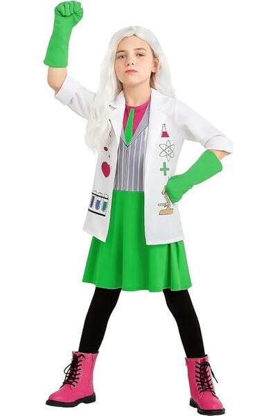 KASTWAVE Girls Mad Scientist Costume for Kids, 3-Piece Science Dress Up Outfi...