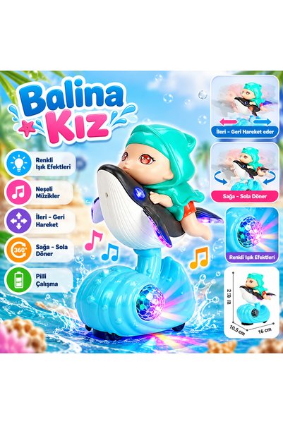KIZILKAYA Işıklı Müzikli Çarp-Dön Balina Kız Oyuncak – Pilli Hareketli Eğlenc...