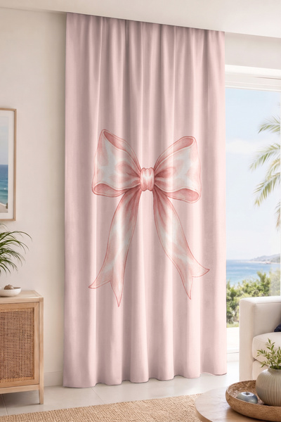 Realhomes Large Ribbon Bow Digital Printed Single Wing Background Curtain (wi...