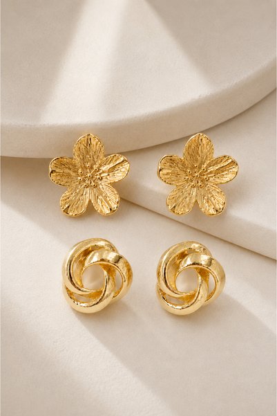 Dora Accessories 2li Küpe Seti Çiçek Sarmal Küpe