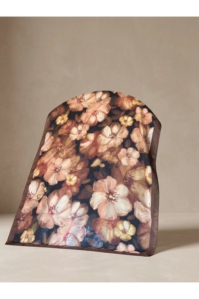 Sima Flower-Patterned Cotton Soft Shawl Spring Series Brown Color