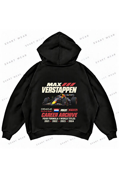SVART WEAR Hanorac negru supradimensionat cu glugă și imprimeu Max Verstappen F1