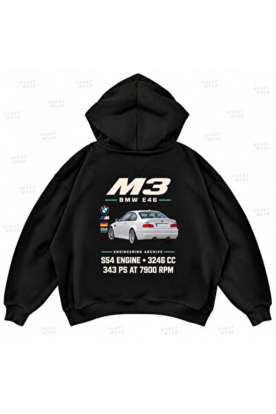 SVART WEAR Φούτερ με κουκούλα BMW M3 E46 με στάμπα, oversized, σε σχήμα κουτιού