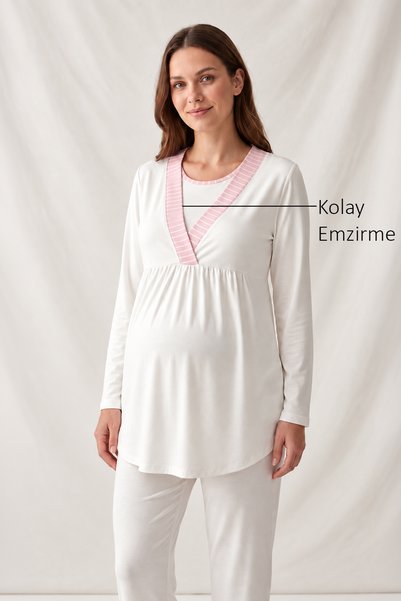 MERCİ MARYA Maternity Pajama Set with Dressing Gown Pink