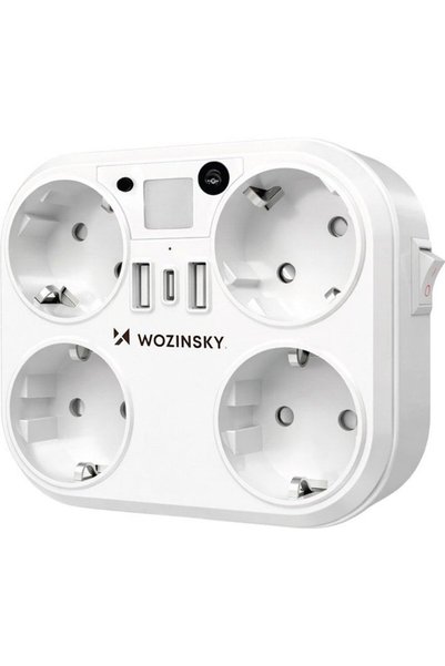 WOZINSKY 4x AC 2x USB-A 2x USB-C 4000 W Διακλαδωτής Δικτύου Με Λυχνία - Λευκό...