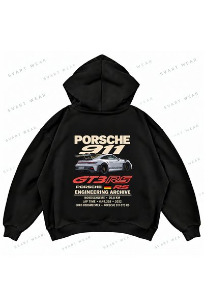 SVART WEAR Овърсайз суитшърт с качулка, с принт, тип  "бокси ", Porsche 911 G...