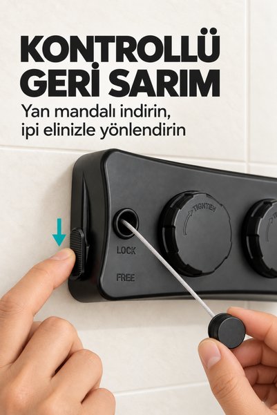 indirimsevinci Çift İpli Geri Toplanabilir Duvar Tipi Çamaşır Askılığı 20 Kg Ayarlanabilir Gerginlik