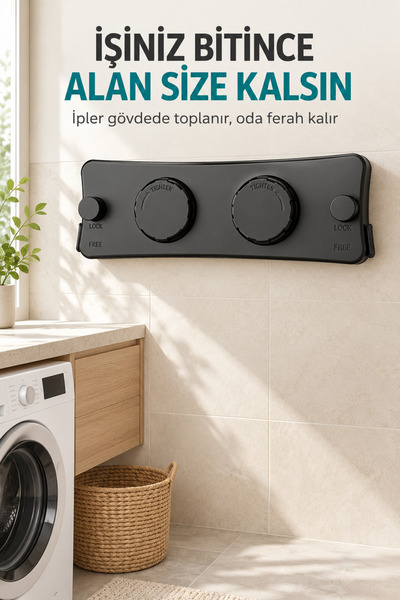indirimsevinci Çift İpli Geri Toplanabilir Duvar Tipi Çamaşır Askılığı 20 Kg Ayarlanabilir Gerginlik
