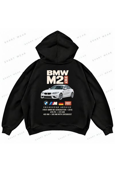 SVART WEAR Bmw M2 F87 Printed Black Oversize Boxy Hoodie Sweatshirt