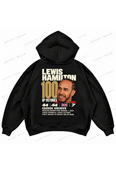 SVART WEAR Hanorac cu glugă negru, supradimensionat, cu imprimeu Lewis Hamilt...