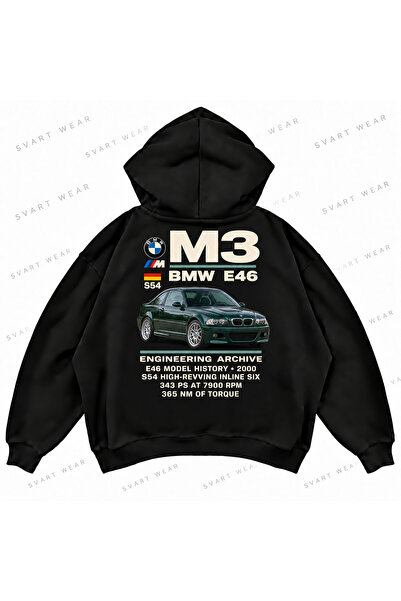 SVART WEAR BMW M3 E46 Μαύρο φούτερ με στάμπα, oversized, σε σχήμα κουτιού