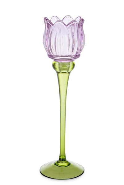 Bizzotto Green purple glass candle holder Mathilda Ø7x27h