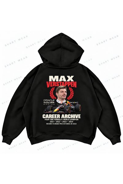 SVART WEAR Hanorac negru supradimensionat cu glugă și imprimeu Max Verstappen F1