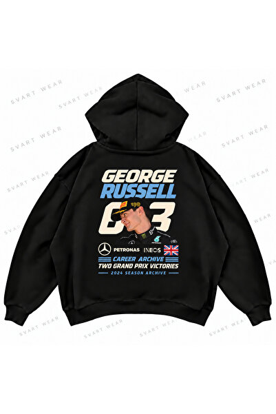 SVART WEAR Φούτερ με κουκούλα George Russell F1, μαύρο, με στάμπα, σε oversiz...
